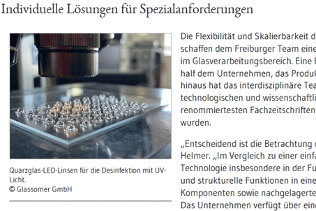 Bild mit Quarzglas-LED-Linsen, Fachartikel Glashertellung für Medizintechnik